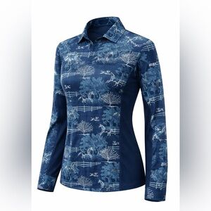 Romfh Women’s English Horse Print Equestrian  Quarter-Zip Performance Sun Shirt